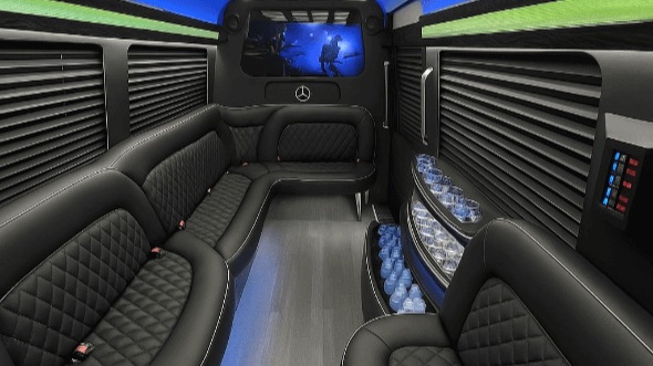 Interior of Charter Bus Company Fayetteville's 14 Passenger Sprinter Limousine in Fayetteville