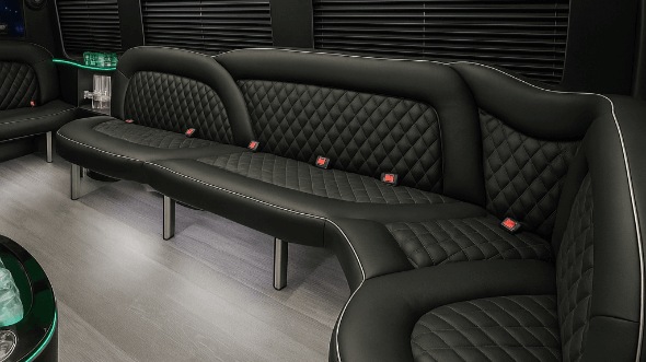 Interior of Charter Bus Company Norfolk's 14 Passenger Sprinter Limousine in Norfolk