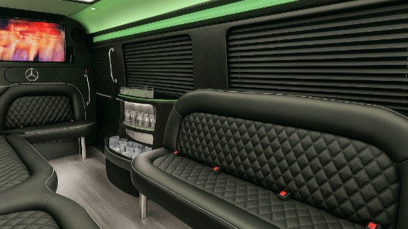 Interior of Charter Bus Company Rocky Mount's 14 Passenger Sprinter Limousine in Rocky Mount