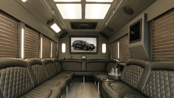 Interior of Charter Bus Company Wilmington's 20 Passenger Party Bus in Wilmington